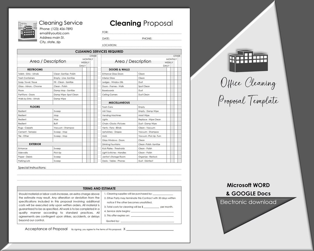 Office Cleaning Proposal Template, Editable Cleaning Service Estimate