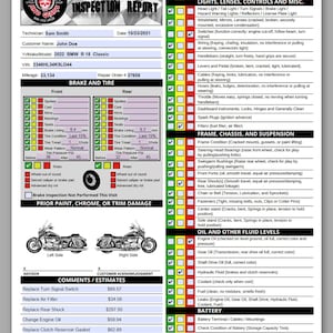 Visual Motorcycle Inspection Report | Fillable PDF Multi-Point Motorcycle Inspection Checklist and Worksheet | Fill and Print