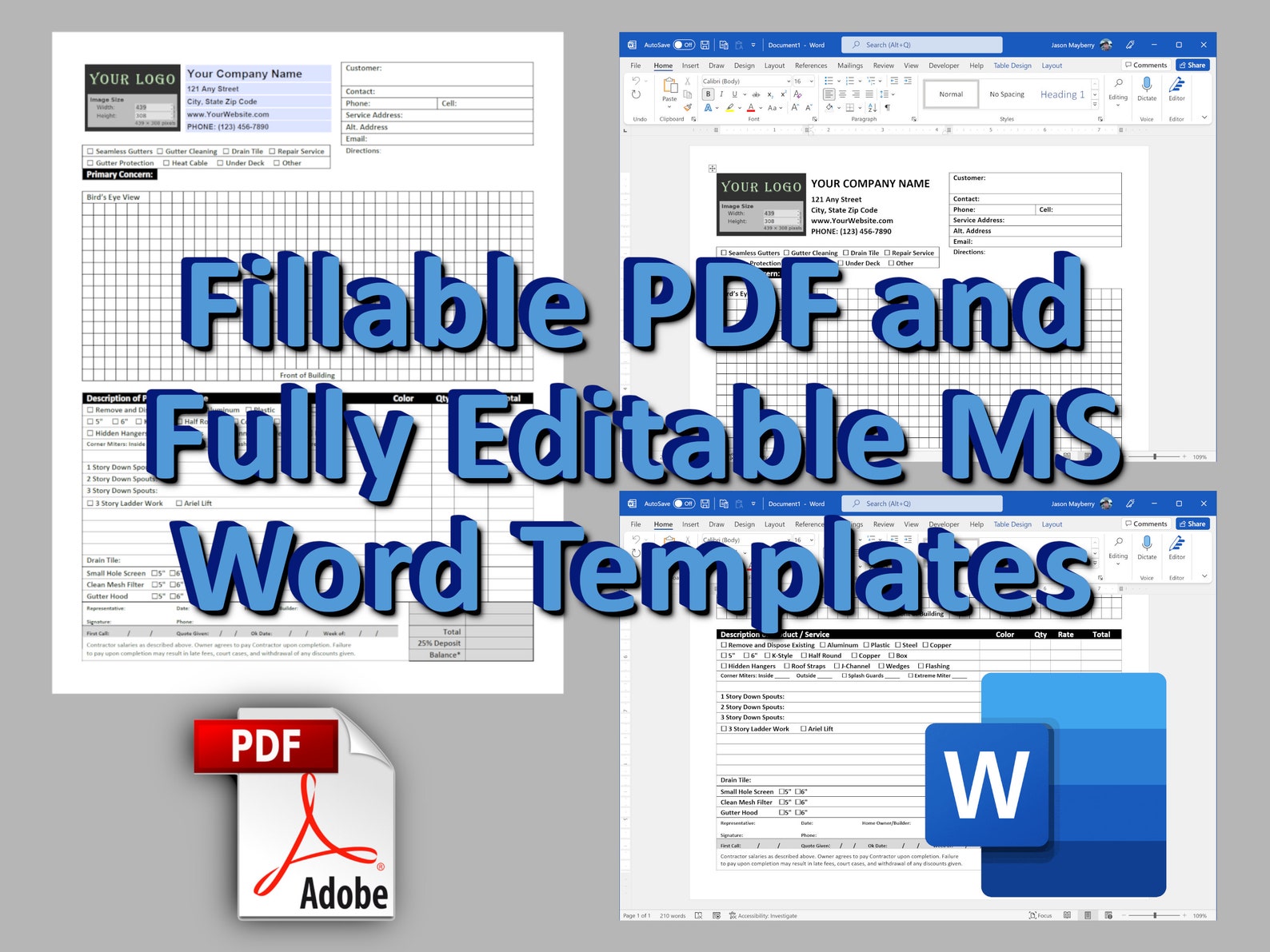 Rain Gutter Installation Company Estimate Invoice or Work Etsy