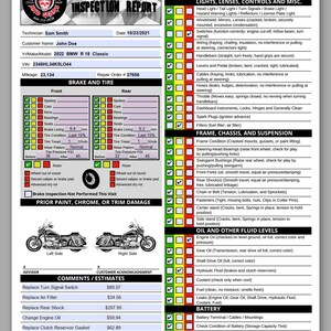 Visual Motorcycle Inspection Report Fillable PDF Multi point 