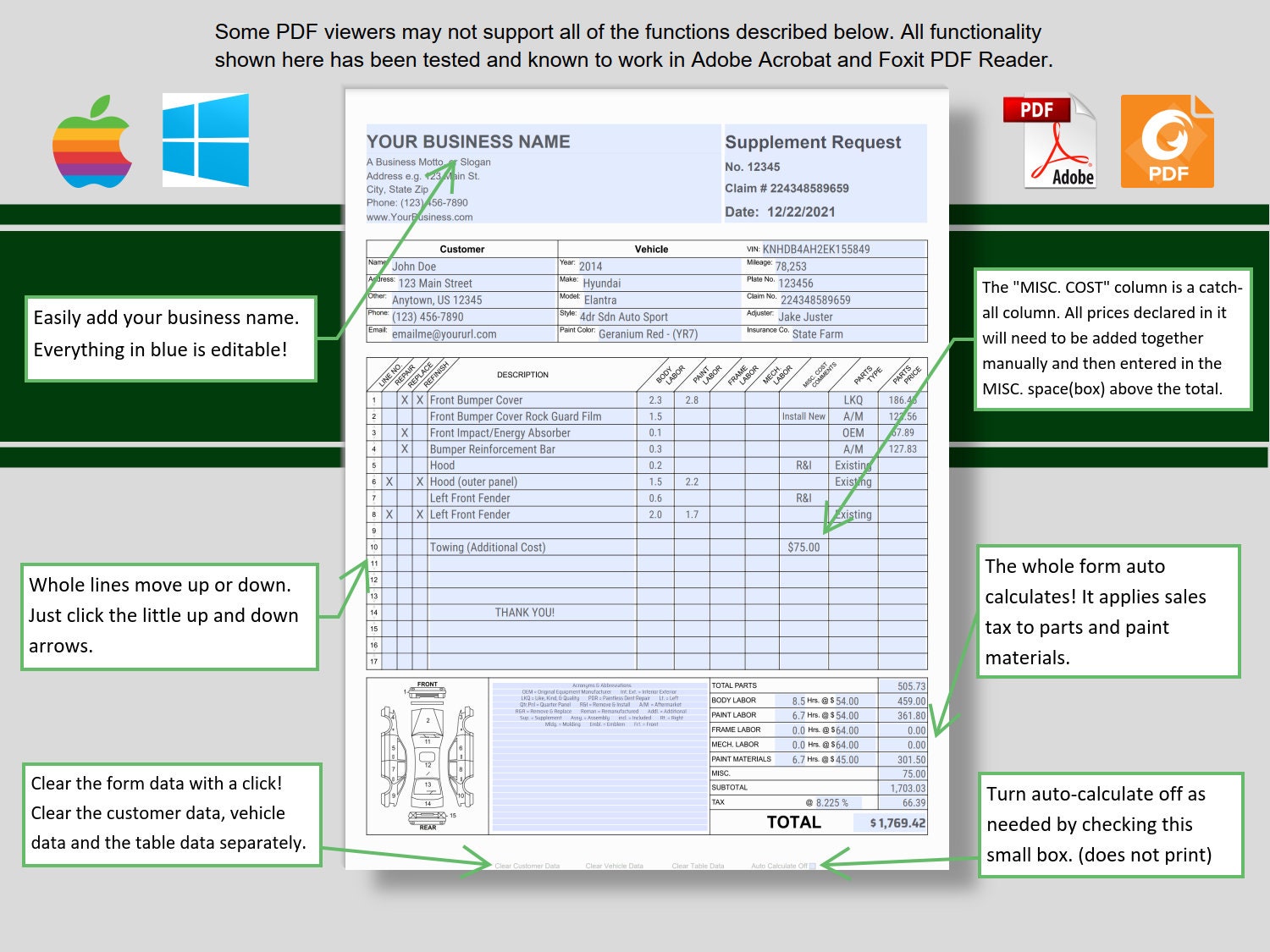 Auto Body Supplement Request Form 2 Page, Body Shop Insurance Supplement Form Pdf, Printable