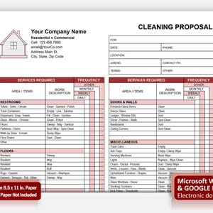 Red Cleaning Proposal Template WORD, Commercial Cleaning Checklist ...