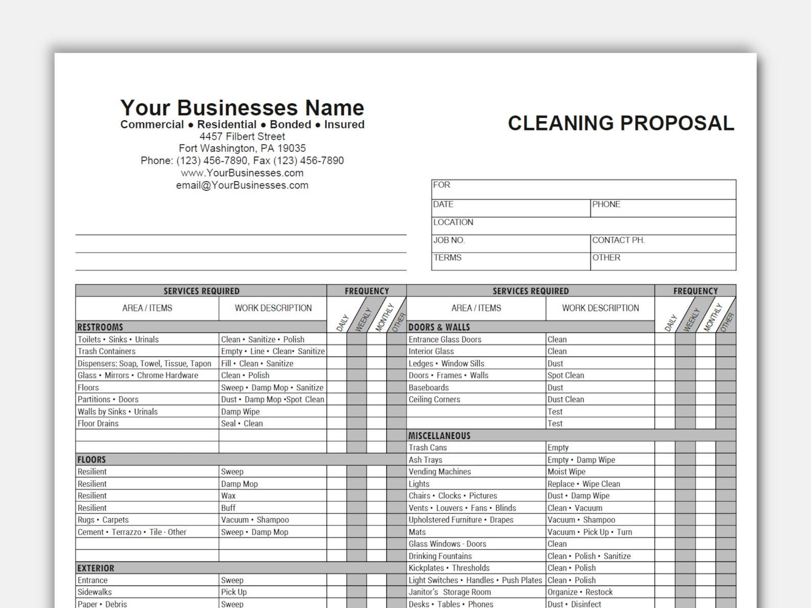 Cleaning Proposal Template Basic Editable Microsoft WORD And Etsy