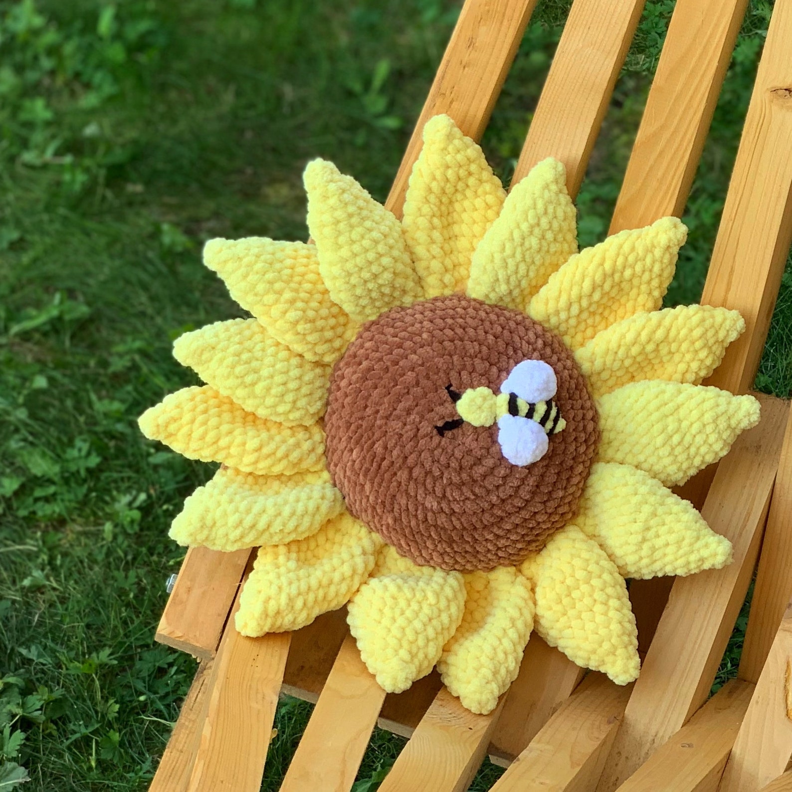 Crochet Plush Pillow Sunflower and Bee Pattern PDF Handmade Etsy