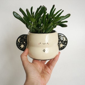 Cute cosmic ceramic planter for succulents, Handmade succulent pots, Cute small planter, Handmade plant gift, Hand painted plant pot