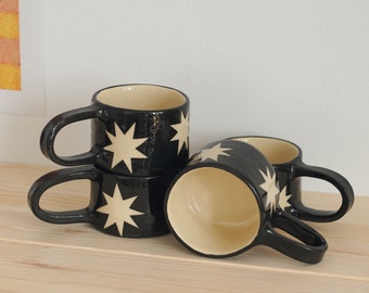 Cute sgraffito Stars Mug, Handmade Aesthetic Mug, Witchy Mug, Handmade ceramics gift, Mystical space coffee or tea Cup, Unique Mug