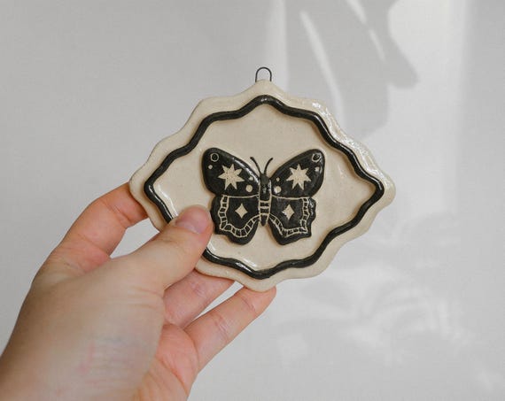 Magic Butterfly Ceramic tile art, Wall altar decor, Ceramic wall hanging, Handmade ceramics, Butterfly art, Boho decor, Witchy gift for her
