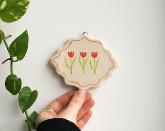 Ceramic flower frame wall hanging, Cottagecore decor, Handmade ceramics, Ceramic tile art, Unique ceramics, Nursery decor, Gift for her