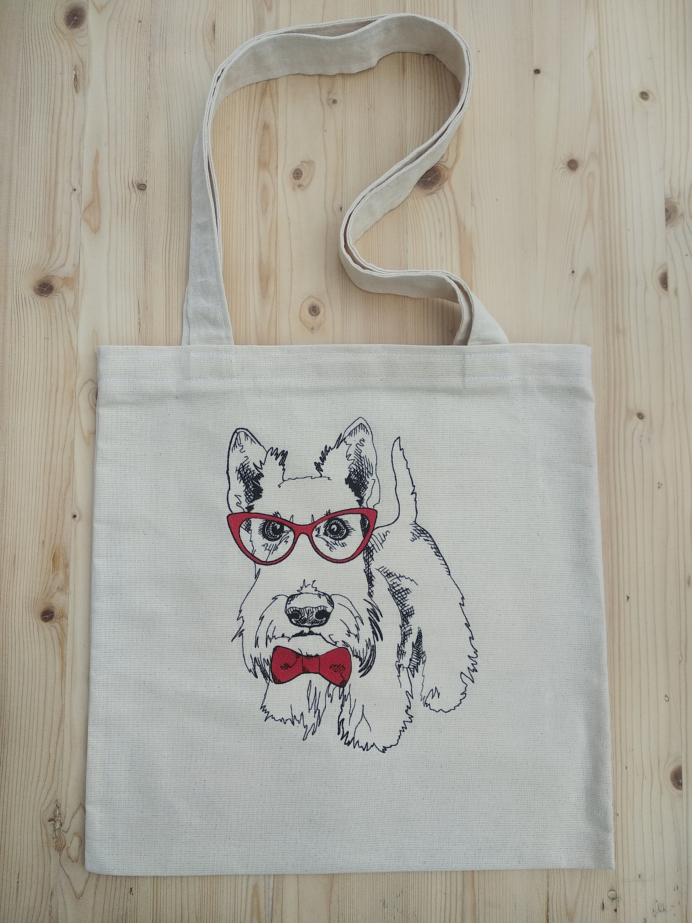 Embroidered tote bag with dog print. Cute tote bag with print. Etsy