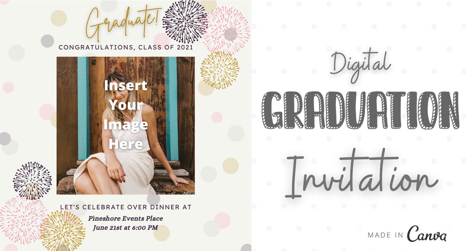 Digital Graduation Invitation Canva Template Graduation Invite