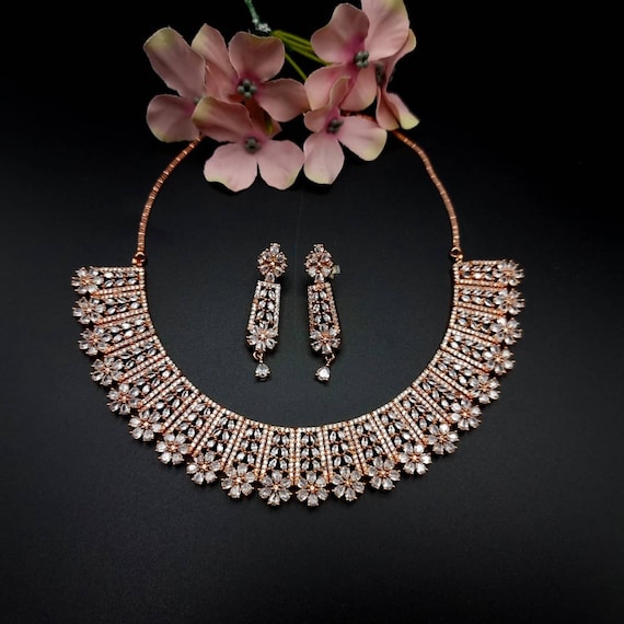 American Diamond Cubic Zirconia Necklace Set Pakistani Jewellery Indian Jewellery AD Necklace Earrings Bridal Jewellery CZ Set Gifts Etsy