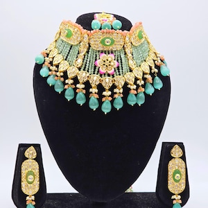 Green Kundan Choker Set: Gold Plated Bridal Jewelry
