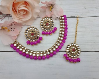 Set di collana girocollo Kundan: gioielli indiani Polki