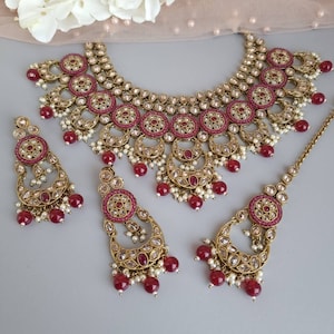 Antique Gold Polki Choker Necklace Set: Indian Jewelry