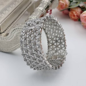 Statement Breacelet Silver Polished open able Bracelet,  American Diamond CZ Bangles/Kangan   Kangan, Indian Jewelry, Pakistani Jewelry,