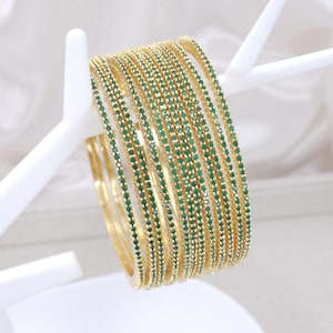 Priya - 12 Pc Gold Green American Diamond Bangles / Bangle Set / Indian Jewellery / Pakistani Jewelry / Gift for Her / Anniversary Gift