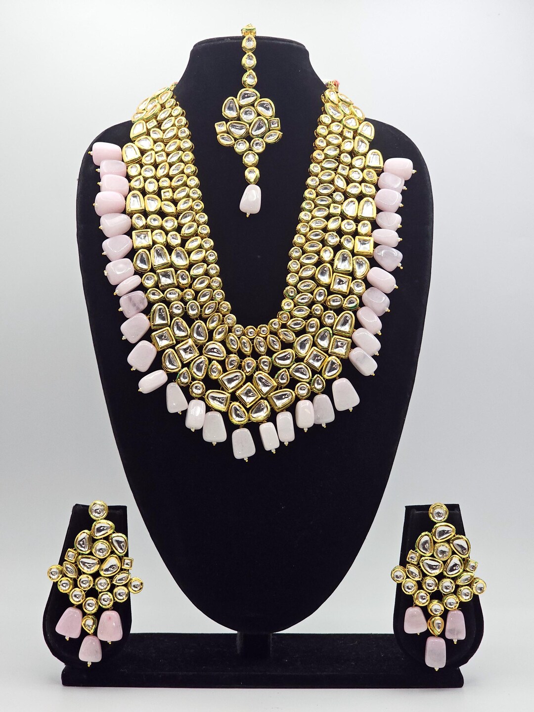Gold Pink Kundan Bridal Jewelry Set: Indian Pakistani Necklace With ...