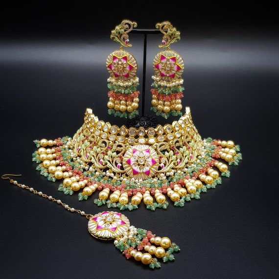 Green kundan shop bridal set