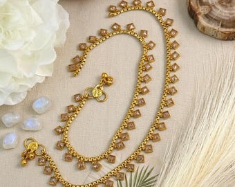 Simple Square Polki Anklets Pair, Gold Tone Payal for Women, Indian Jhanjara Jewelry, Pakistani Bridal Anklet, Statement Foot Jewelry Gift