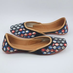 Ria - Black Mirror Work leather Punjabi Juttis | Indian Juttis | Mojaris For Women