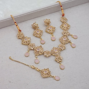 Antique Gold Polki Diamond Choker Necklace Set: Indian Bridal Jewelry