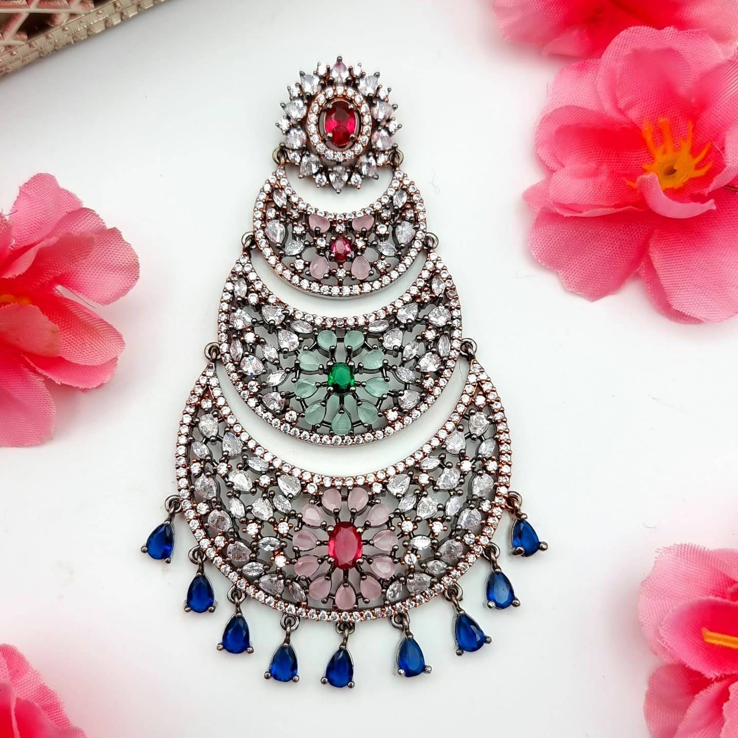 Buy Black Rose Multicolor American Diamond Diamon Bridal Passa Online in  India - Etsy