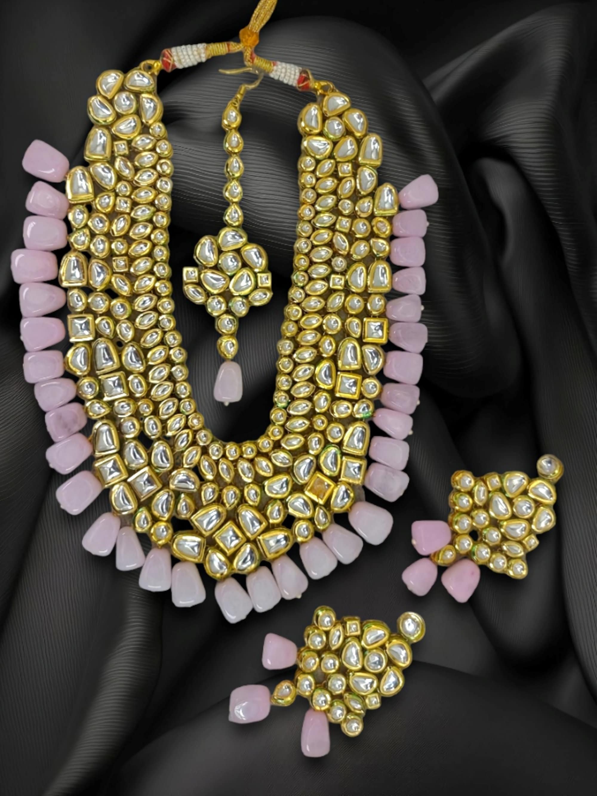 Pink kundan on sale jewellery set