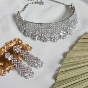 Silver Choker Necklace Set: American Diamond CZ, Elegant Jewelry