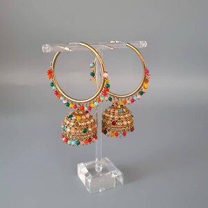 Antique Gold Diamond Polki Jhumki Bali,  Hoops Earrings, Bali, Indian Jewelry, Pakistani Jewelry,