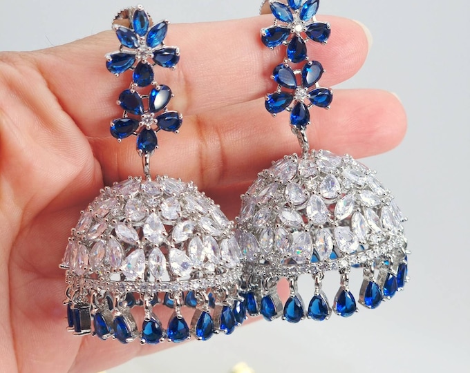 Blue - Handcrafted Fabart GS Jhumki Earrings 03