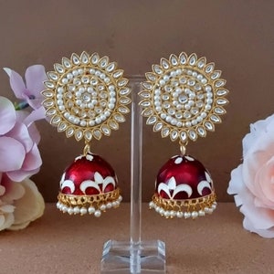 Hand Painted Kundan Jhumka Earrings: Indian Jewelry