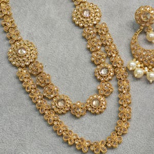 Gold Plated Polki Mala: Bridal Necklace & Earrings Set