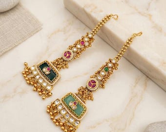 Kundan Stone Maang Tikka, Antique Gold Bridal Maang Tikka, Indian Wedding Headpiece, Pakistani Bridal Hair Jewelry, Ethnic Forehead Jewelry