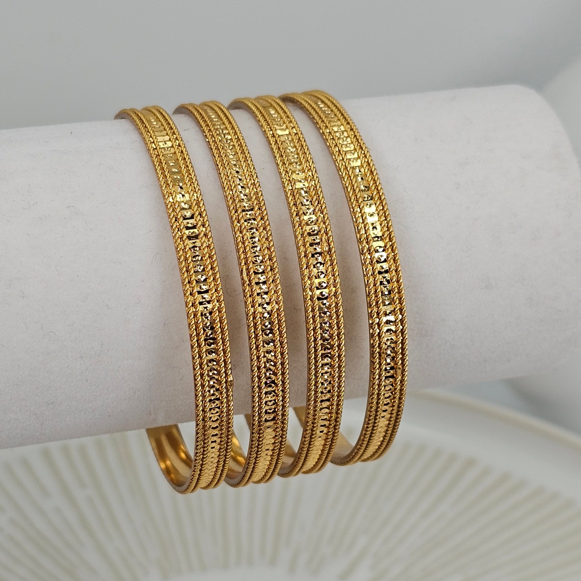 Set of 4 Gold Plated Indian Asian Bangles, Chooriya Bangle Set, Kangan ...