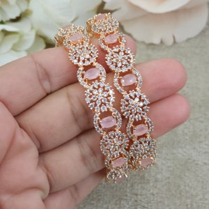 Pink Rose Gold CZ Bangle Set: Indian Bridal Jewelry