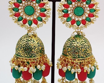 Gold Jhumka Earrings, Statement Indian Wedding Jewelry, Pakistani Bridal Earrings, Handmade Pearl Dangle Earrings, Party Wear Earrings Gift