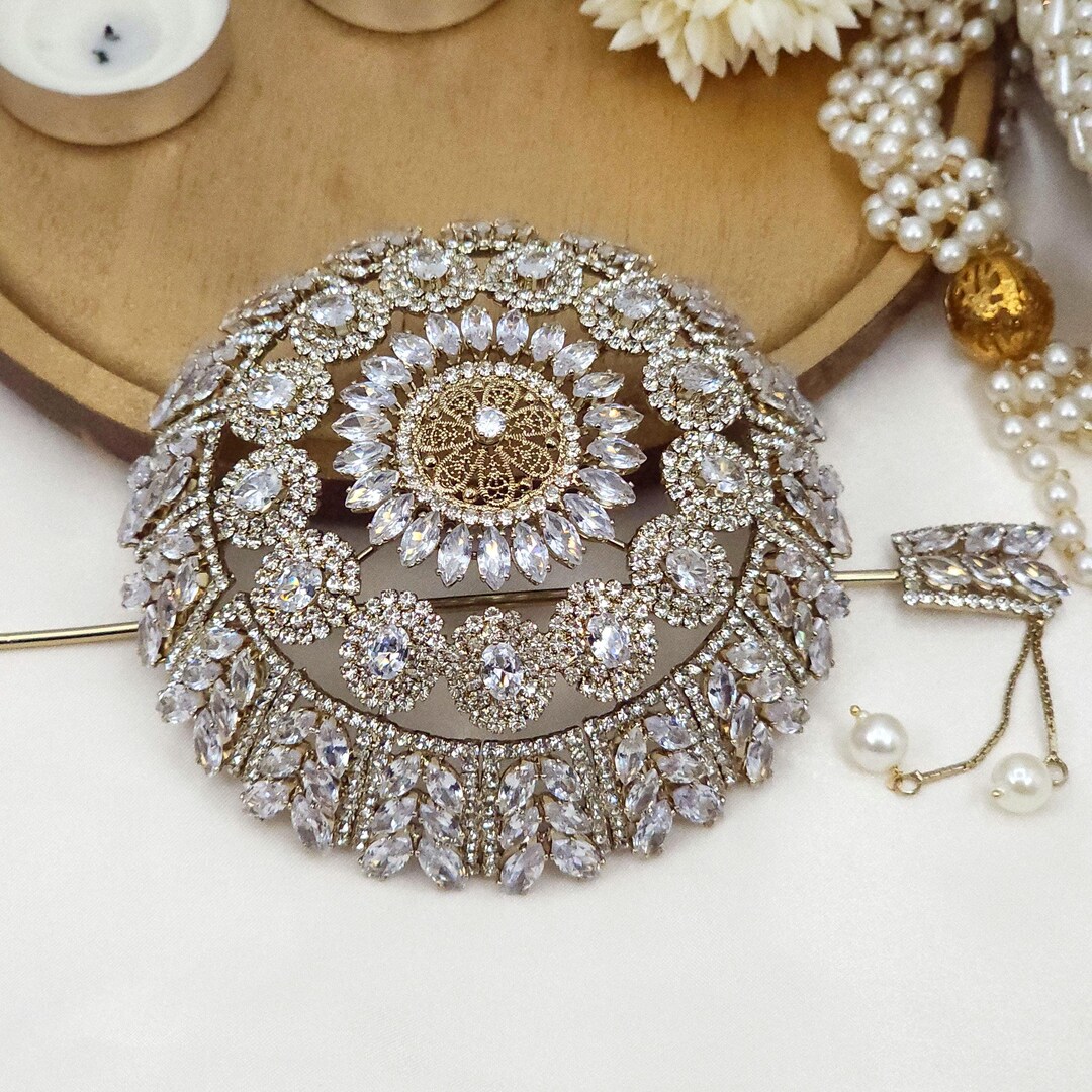 Buy Crystal Bun Hair Accessory Beautiful Bridal Wedding Guest Unique Style  Indian Pakistani Fashion Jewellery Bride Bridesmaid's Gift for Her Online 