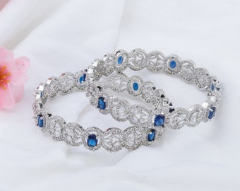 Silver American Diamond Indian Asian Bangle Set, Choori Bangles
