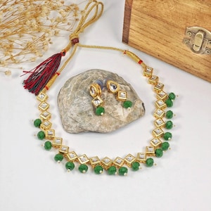 Gold Plated Kundan Choker Necklace Set: Indian Jewelry