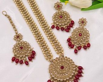 Antique Gold Polki Rani Haar Set: Indian Bridal Jewelry