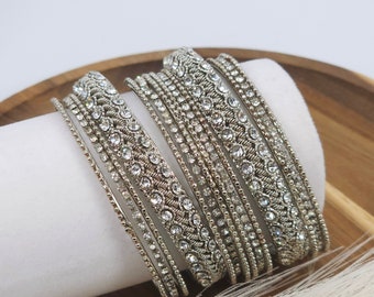 Silver Plated Indian Bangles: Zircon Stone Jewelry, 14 pcs