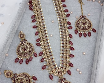 Antique Gold Polki Stone Mala Necklace Set: Indian Bridal Jewelry