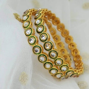 Kundan Bangle Set Minakari Gold Plated Bangles Women&#39;s Indian Bangle Traditional Bridal Indian Asian Jewel Bride Bridesmaid&#39;s Gifts For Her