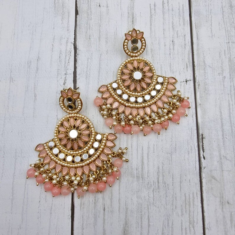 Mirror Tikka Set Chandbali Earrings and Tikka Set Earrings Etsy UK