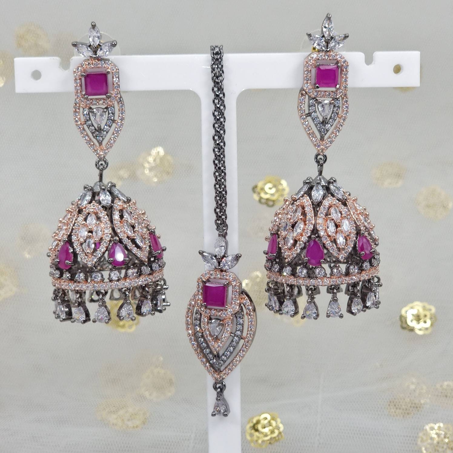 CZ Jhumka Earrings Tikka Set