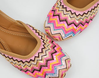 Handcrafted Sequin Jutti Shoes: Pakistani Indian Khusa Sandal