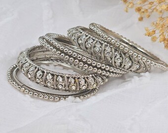 Antique Gold Stone Indian Bangle Set: Kangan Chooriyan Jewelry