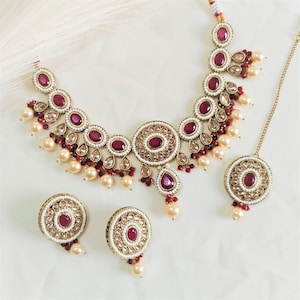 Antique Gold AD Kundan Polki Necklace Set, Indian Jewelry, Pakistani Jewelry, Bridal Jewelry,