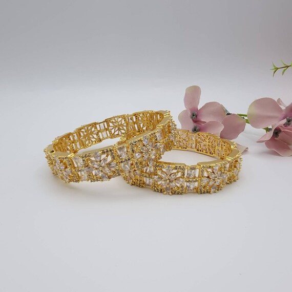 Gold Finish American Diamond CZ Indian Asian Bangles Bracelets Kangan Bangles Etsy Australia