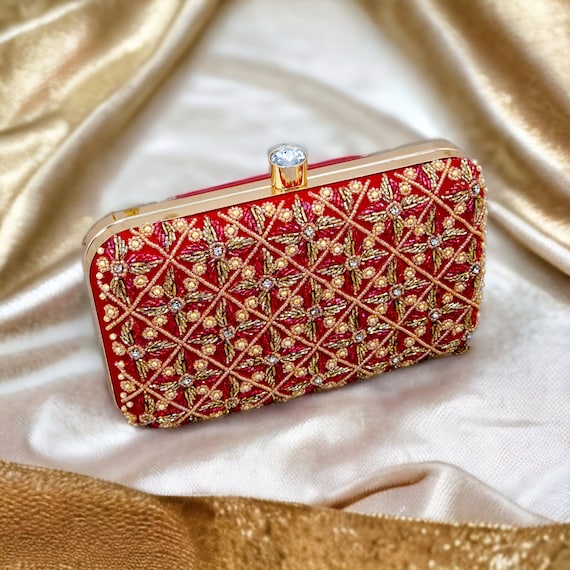 Elegant Satin Clutch Evening Bag For Women - Metallic Hasp, Patchwork Design